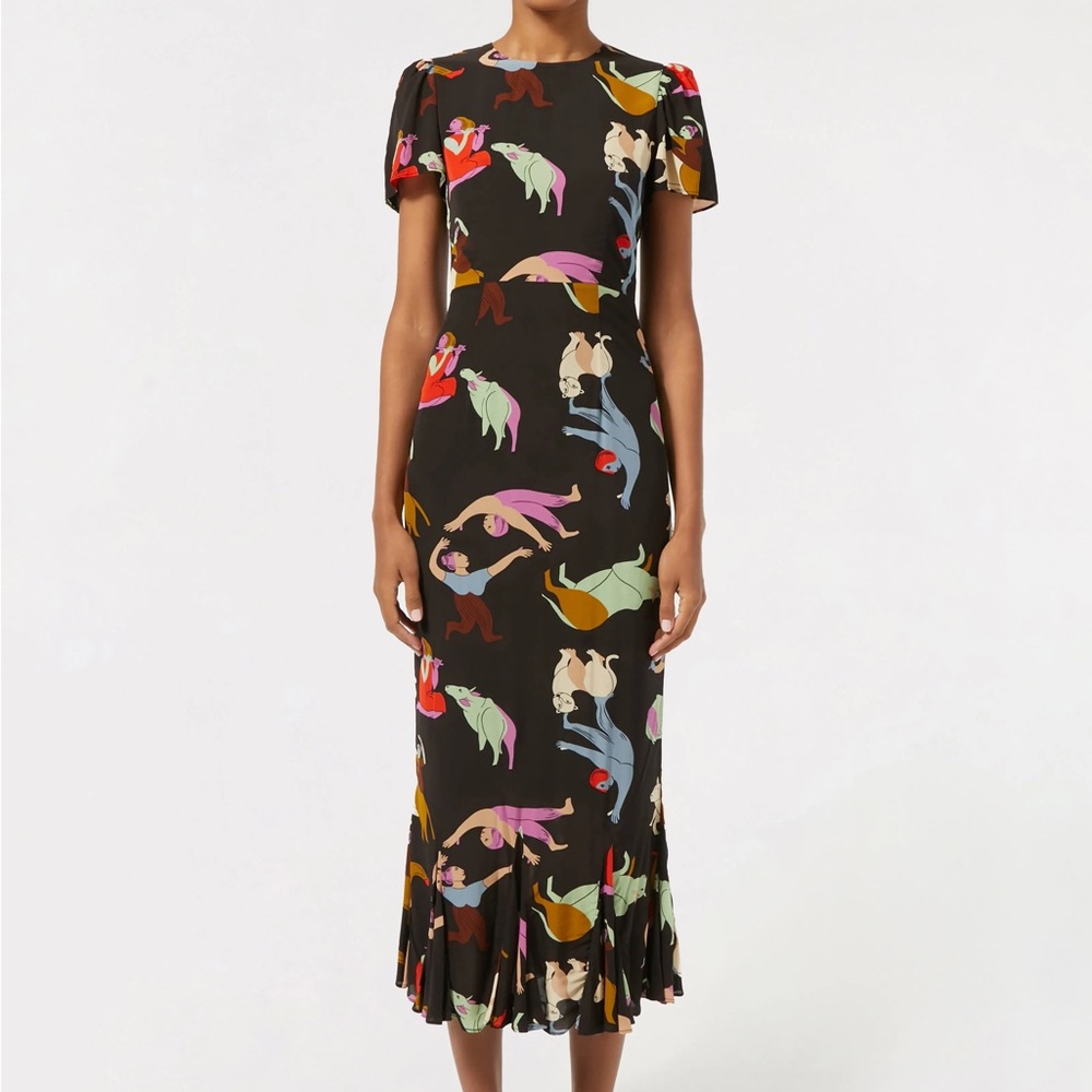 RHODE Black Midi Dress with Multicolor Figurative Print (Zodiac Dress)